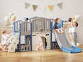 8 in 1 Toddler Slide Set, Kids Slide for Toddlers Age 1-3, Toddler Climber Slide PlaySet with Basketball Hoop and Ball, Outdoor Indoor Kids Playground for Toddlers 1-3, Blue Grey