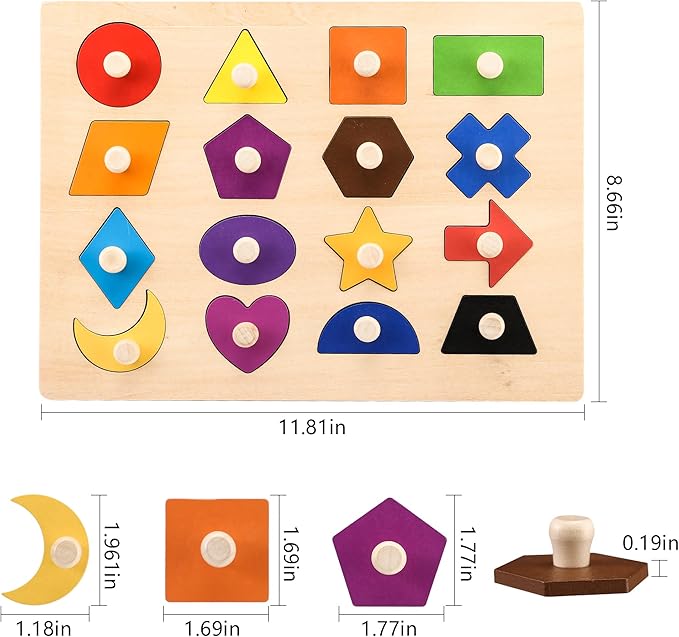 Wooden Toys for Toddlers Shape Learning Peg Puzzle Preschool Educational Montessori Toy Gift Age 3-6…