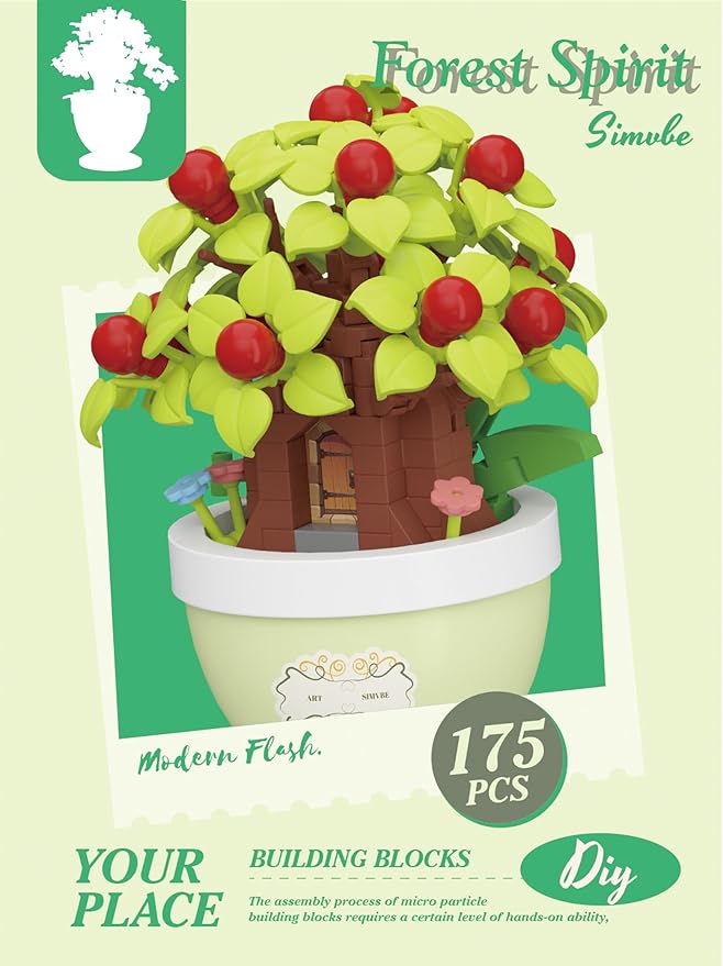 Peace Apple Mini Bonsai Tree Micro Building Set Building Toy Plant Cherry Tree Flower Collection Decor for Home Desk Greenery Decoration Building Blocks DIY Creative Gifts