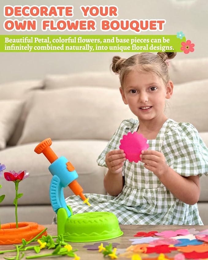 DIY Art Flower Toys Include Extra Accessories Set, Arts and Crafts Activity Kit for Kids, Flower Garden Building Toys for Girls, Birthday Gifts for 3 4 5 6 7 8 9 10 11 12 Year Old Girls(Green)