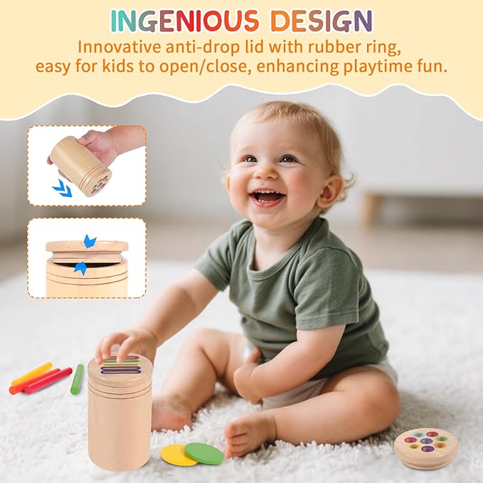 JOMBY Montessori Toys for Kids: 3 in 1 Sensory Learning Color Sorting Toys Wooden for 3 Year Old, Fine Motor Developmental Children Matching Games, Preschooler Learning Activities Boys Girls Gifts