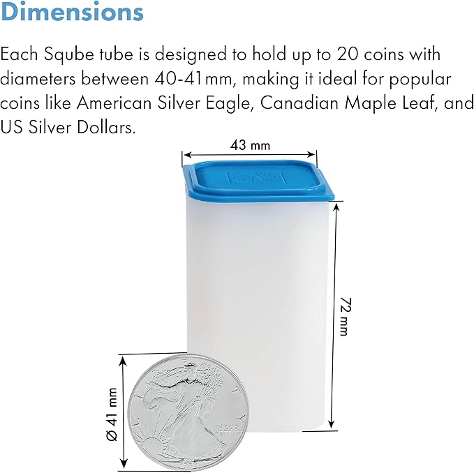 LIGHTHOUSE - Square Coin Tubes for 20 Coins - Perfect for Silver Eagles and US Silver Dollars - Intercept Corrosion Protection (40-41mm) - Pack of 6