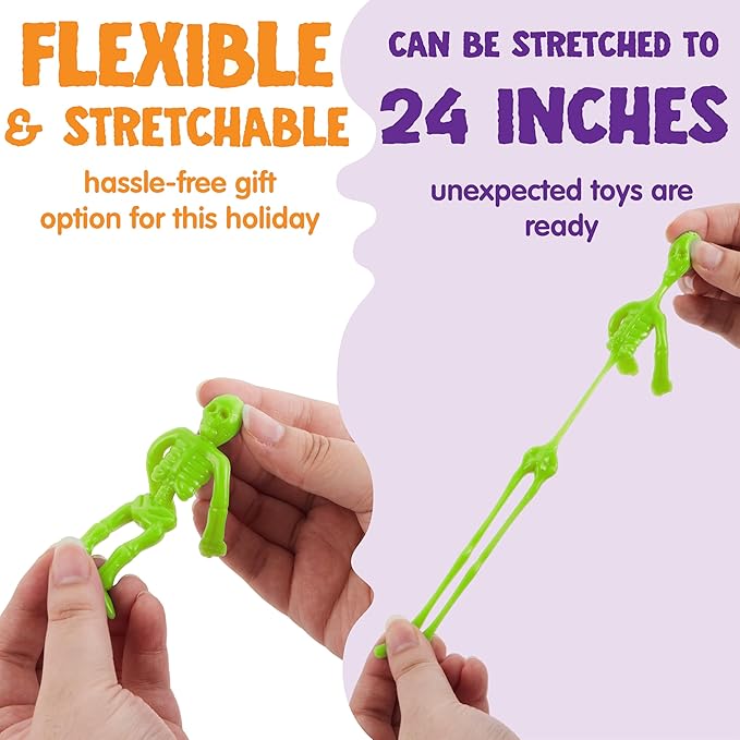 JOYIN 72 PCS Halloween Stretchy Skeletons, Halloween Stress Relief Toys Assorted 9 Colors Stretchy Skull Toys for Halloween Trick or Treat Party Favor, Halloween Goody Bag Fillers