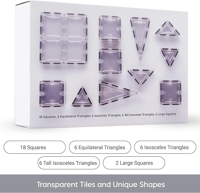 Magnetic Building Tiles, 38 Piece Transparent Clear Crystal Set for Boys Girls Kids, Educational Creative Learning Activity Building Block Toddler Toys, STEM, Children Ages 3 Years +
