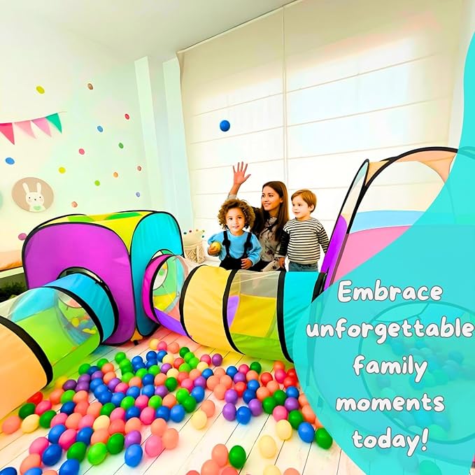4pc Pop Up Children Play Tent : 2 Crawl Tunnel + 2 Tents : Kids Tents for Boys, Girls, Babies & Toddlers for Indoor & Outdoor : Large Children Playhouse Ball Pit