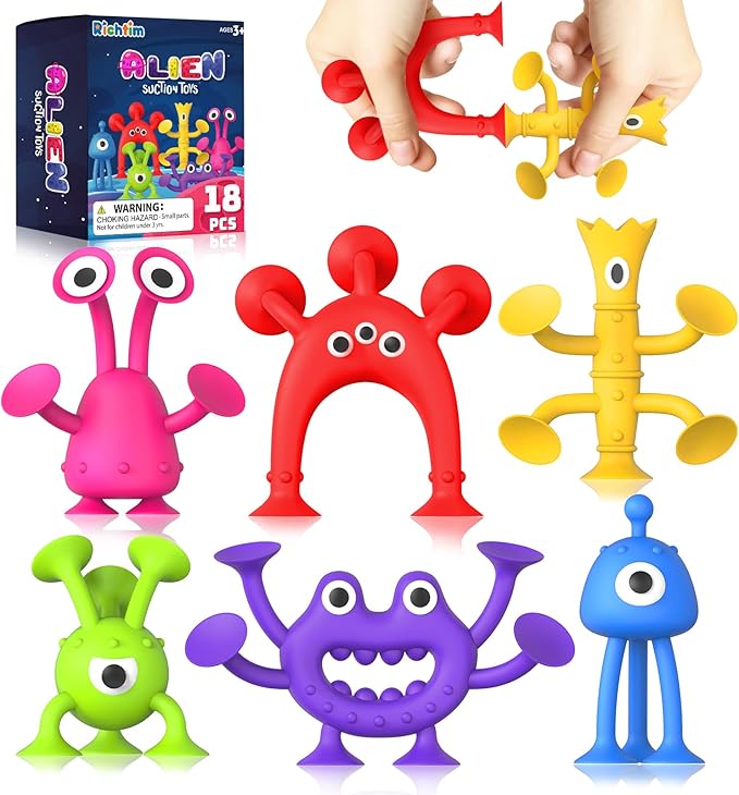 Suction Toy Toddler Bath Toys: No Hole Bath Toy for Boys Girls Gifts - 18PCS Sensory Fidget Toys for Kids - Baby Window Building Toy Gooide Bag Stuffers - Christmas Stocking Stuffers for Kids