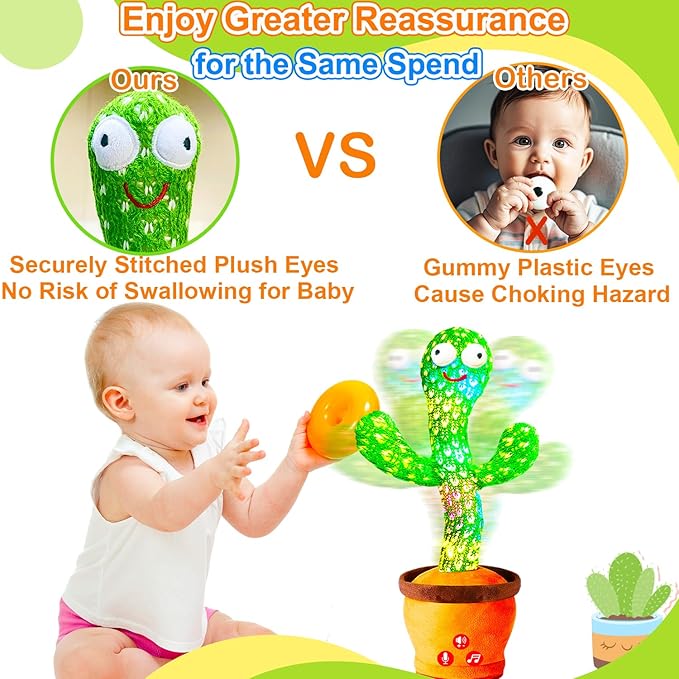 Volume Adjustable Dancing Talking Cactus Toy, Interactive Baby Toys Mimicking Singing Repeating, Kids Baby Toys Gifts for Boys Girls, for Grandkids, Stocking Stuffers for Kids