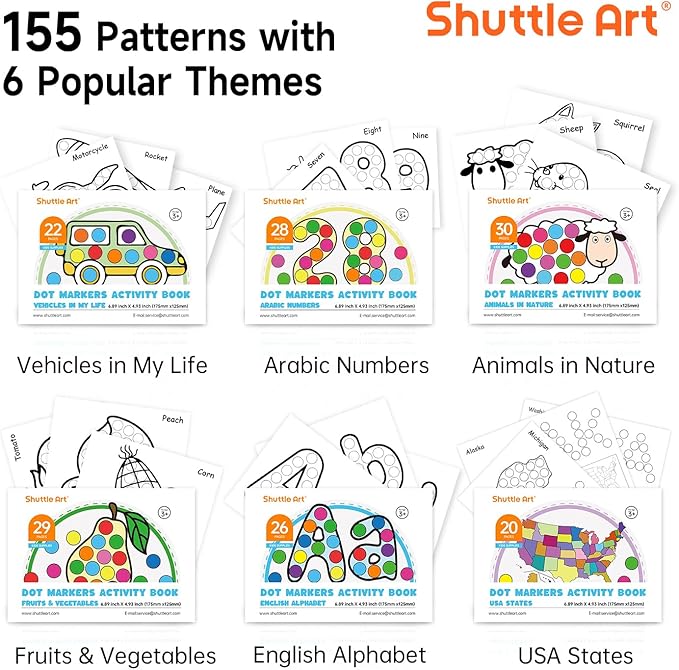 Shuttle Art 48 Pack Washable Dot Markers, 12 Assorted Colors with 6 Activity Books, Fun Art Supplies for Kids Toddlers, Non Toxic Water-Based Paint Daubers, 4 Sets x 12 Colors Dot Markers