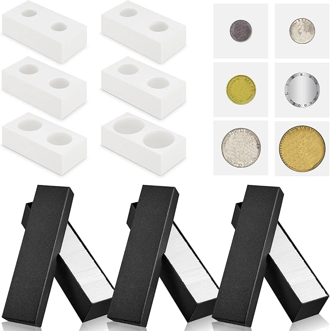 Teling 303 Pieces Coin Flips 3 Pcs 2 x 2 Inch Coin Storage Boxes 300 Pcs Cardboard Holders in 6 Sizes Collection Supplies for Collectors(Black)