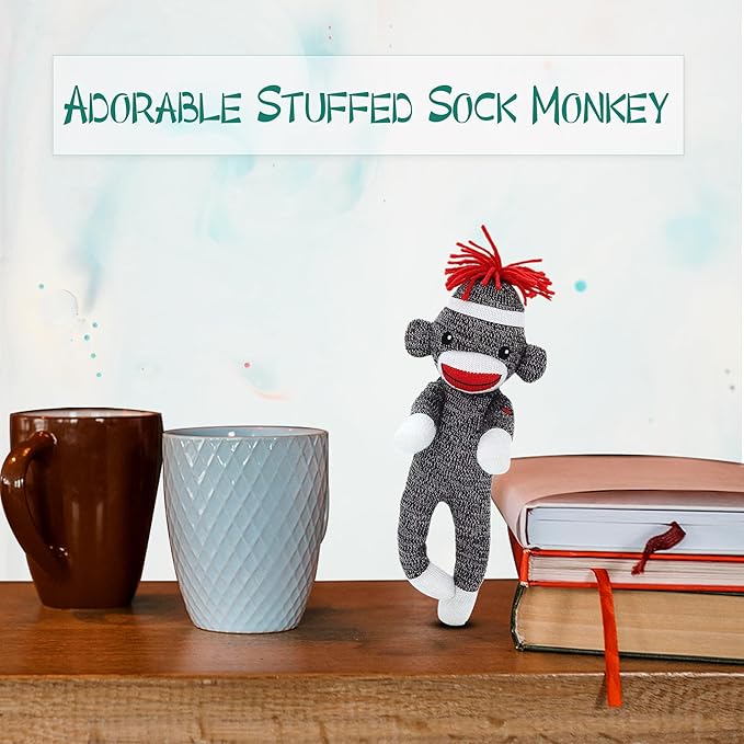 Adorable Sock Monkey 8 inch, The Original Traditional Hand Knitted Stuffed Animal Toy Gift-for Kids, Babies, Teens, Girls and Boys Baby Doll Present Puppet (Brown 8inch)