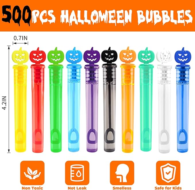 500PCS Halloween Party Favor, Halloween Bubble Wands for Kids, Halloween Trick or Treat Toys, Goodies Bag Fillers, Pinata Fillers, Mini Bubble Wands for Party Supplies