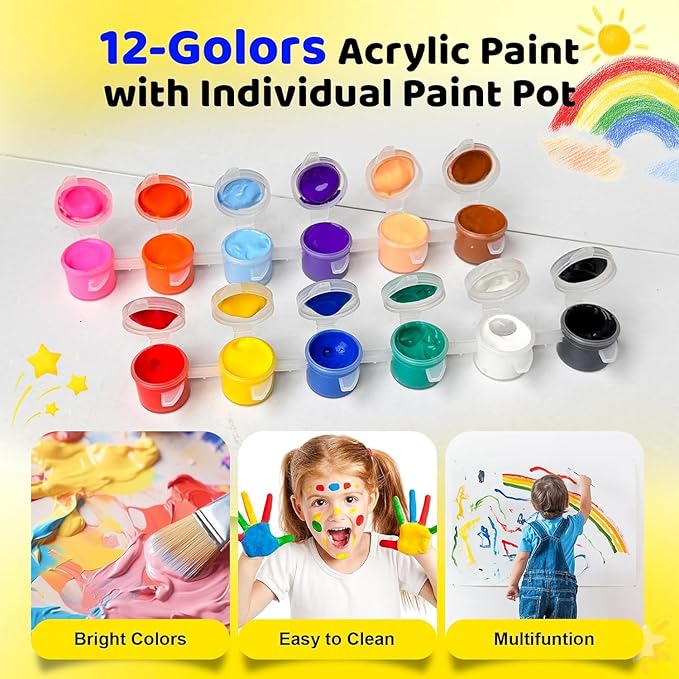 20 Pack Mini Acrylic Paint Set, 12 Colors Acrylic Paints Strips for Kids & Adults Craft Paint,280 PCS Kids Painting Kit Container Strips Storage for Home Birthday Classroom Party (280)