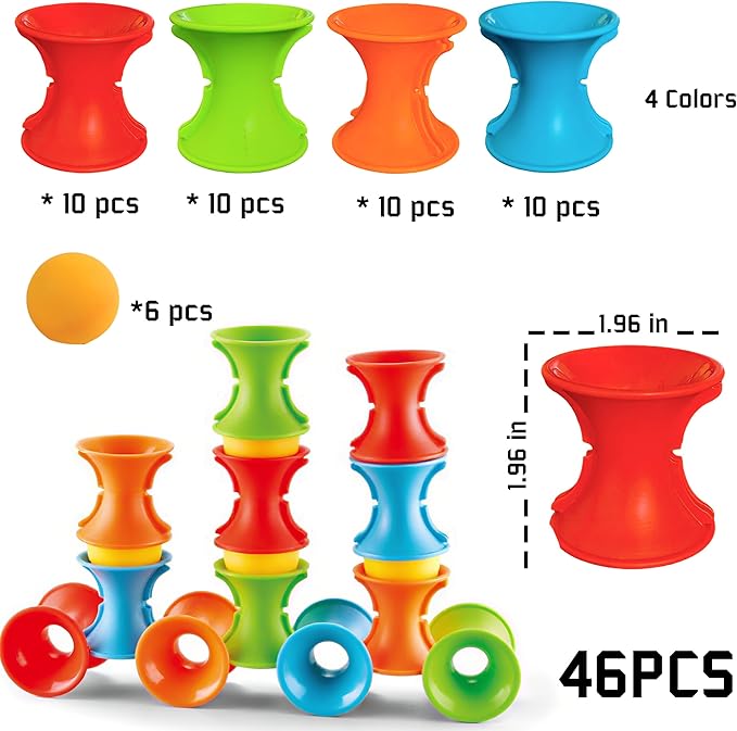 RAINBOW TOYFROG Puzzle Splicing Stacking Circles with Balls - Active Toy for Kids Ages 3+ to Build, Stack, and Toss. Colorful Educational Game for Creative Learning and Social Skills Development