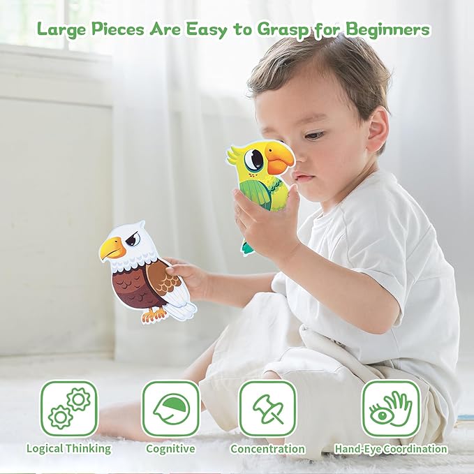TOI Large Piece Toddler Puzzles for 2-4 Years Old, 4 Packs Beginner Puzzles for Toddlers, Kids Big Shape Preschool Learning Puzzle for Boys Girls Gift, Forest Birds