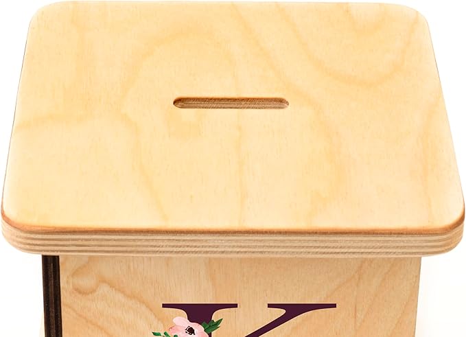 Wooden Piggy Bank for Kids and Adults, Personalized Gift Handmade in USA by BloomOwl, Custom Piggy Bank, Personalized Banks for Kids, Gifts for Baby Boys and Girls (Plum Floral)