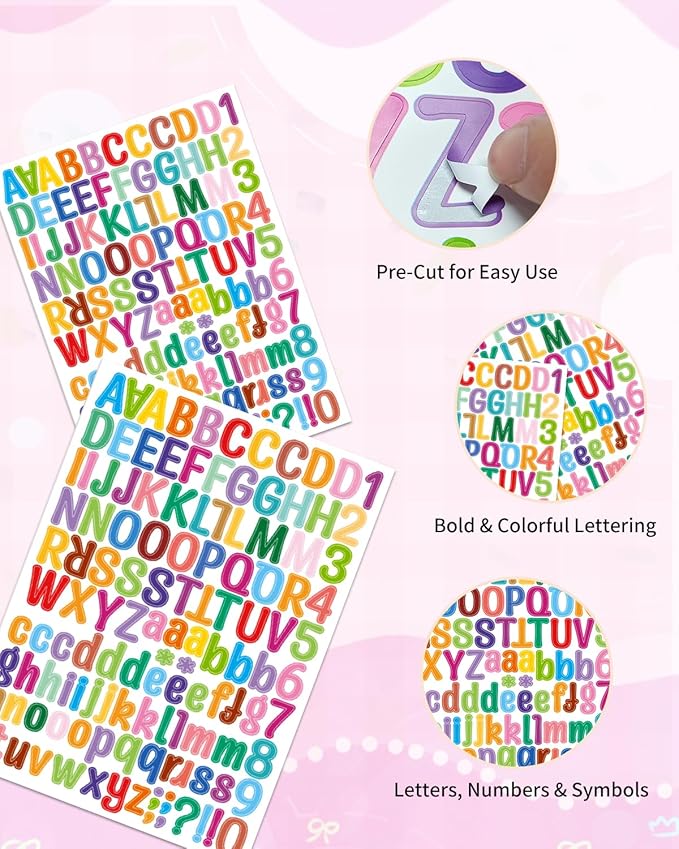 Uniclife 10 Sheets Letter Stickers, 1260 Pcs Scrapbook Stickers, 1 Inch Vinyl Number Alphabet Sticker, Self-Adhesive Stick on Letters for Mailbox Bottles Crafts Posters Decor