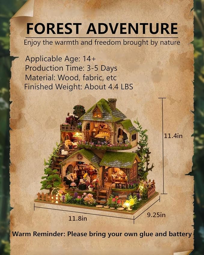 OZJAY Miniature House Kit, DIY Wooden Dollhouse Miniature Kit, Dollhouse Kit, Mini House Building Kit for Adult Teen, Forest Adventure