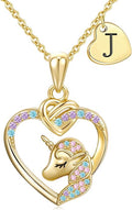 Unicorn Initial Necklaces Gifts for Girls Kids - 14K Real Gold Plated Heart Initial Unicorn Necklace Teen Girls Gifts Trendy Stuff Heart Letter Necklace for Women Girl Kids