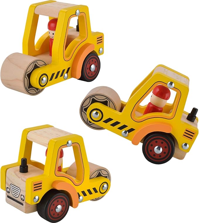 Wooden Push Car Toys for Infants 12-18 Months, 2 Pcs Baby Vehicle Toys Hand Push Car for 1 2 Year Old Boys Girls (Cement Truck + Road Roller)