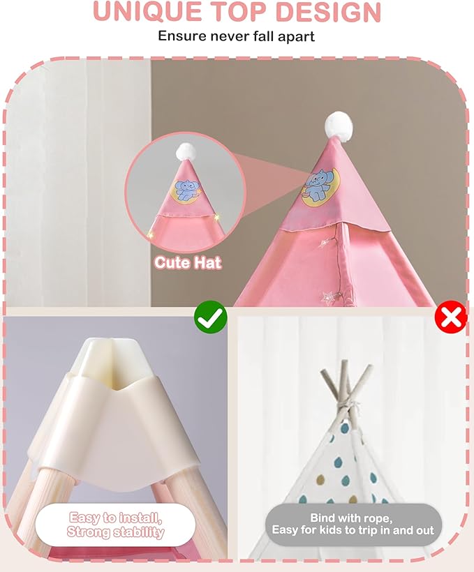 3 Pack Teepee Tent for Kids with Inflatable Airbed, Light, Toddler Tent Children Room Tents, Slumber Party Sleepover Tents, Indoor Outdoor Kids Playtent Playhouse for Girls & Boys
