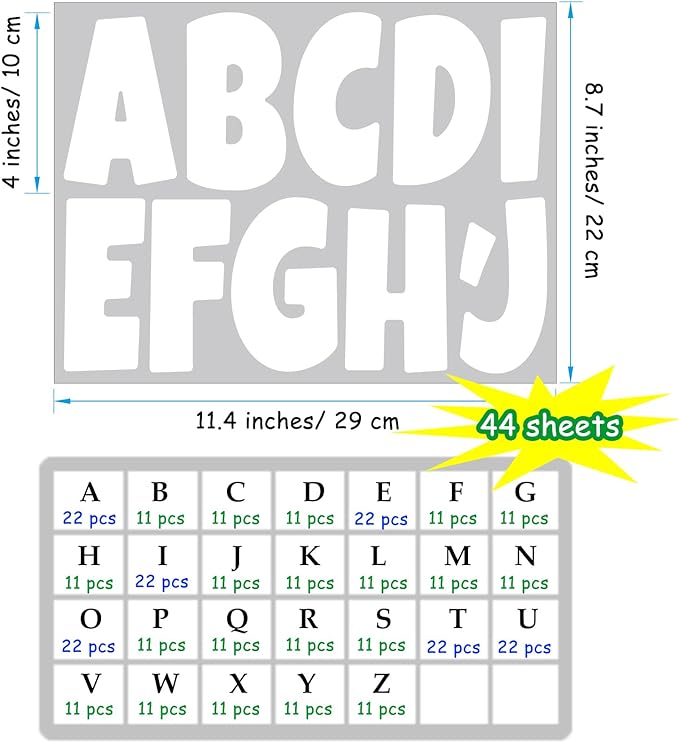 Bemeol Bulletin Board Letters 462 Pieces 4 Inch Alphabet Letter Stickers Cutout Letters for Poster Board Display Home Classroom School Decor(White)