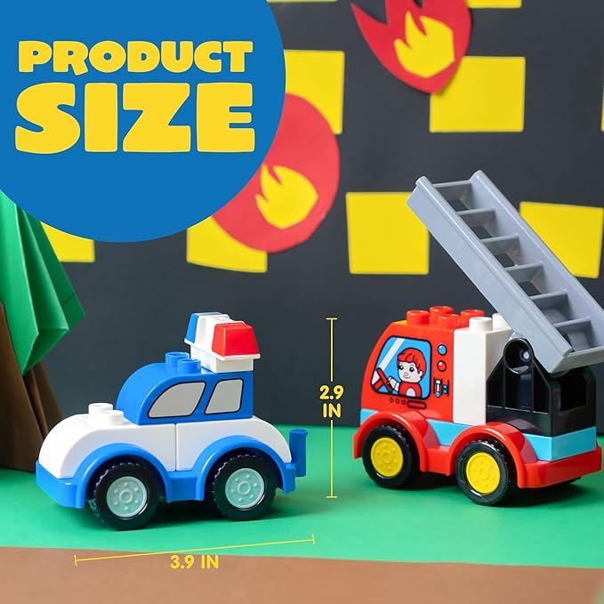 JOYIN 80Pcs Toddlers Car Building Blocks Set, 12Pcs Different Vehicles, Build Your Own Toy Cars, Compatible with Brand Name Building Bricks for Kids Boys Girls Birthday Easter Gift