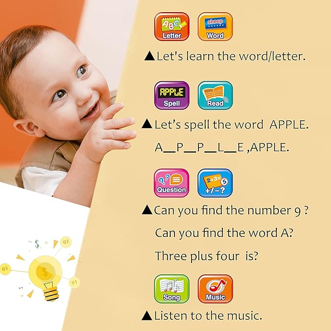 Wenbeier Kids Learning Tablet Toddler Tablet with LED Screen Teach Alphabet Numbers ABC Learning for Toddlers Electronic Learning Toy for Gifts for Boy Girl, Baby Toddler Ages 3 4 5 6