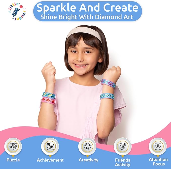 Diamond Art Bracelet Kit - Includes 6pcs - Bracelet Making Kit for Girls - Diamond Art Kits for Kids - Kids Diamond Art - Gem Art for Kids - Diamond Art for Kids - DIY Bracelet Making Kit for Girls