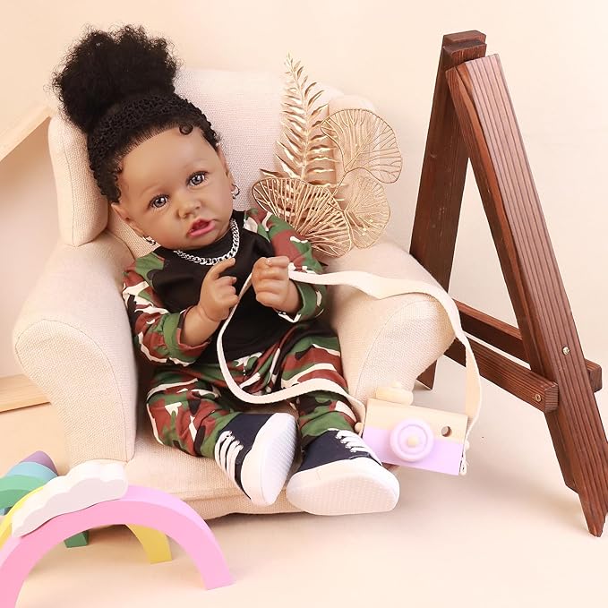 HOOMAI Lifelike Reborn Baby Dolls with Soft Body African American Realistic Girl Doll 22.8 Inch Best Birthday Gift Set