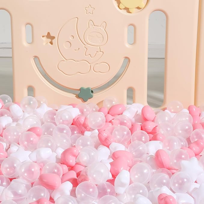 Ball Pit Balls Pack of 100 200 500 - Star and Round Set BPA Free Phthalate Free Non-Toxic Crush Proof Play Balls Soft Plastic Balls for Toddlers Baby Kids Birthday Pool Tent Party