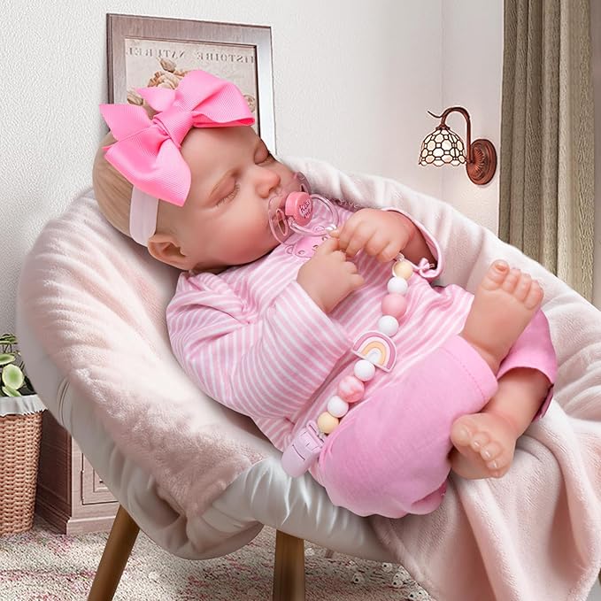 Aori Reborn Baby Dolls Girl - 20 Inch Realistic Newborn Sleeping Weighted Cloth Body Lifelike Baby with Hand-Painted Features & Pink Outfit Set - Cuddle Weighted Doll, Gift for Collectors & Kids 3+