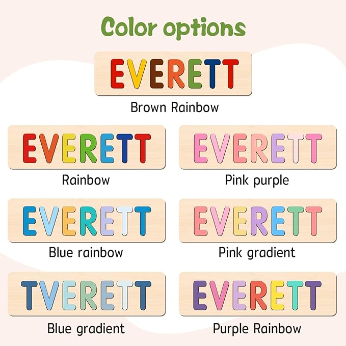 Personalized Name Puzzle for Kids, Wooden Name Puzzle for Toddlers 1-3, Custom Baby Gifts, Educational Montessori Toys for Learning Alphabet, Animals, First Birthday Gifts for Boys Girls
