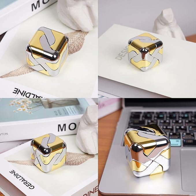 Metal-Puzzles Brain-Teaser 3D-Toys: Fidget-Toys Cool-Gadgets-Stuff Square-Cube-Box Puzzle-Toy ADHD Tools Stress Relief Gift for Kid Children Teen Adult Office Home School Christmas