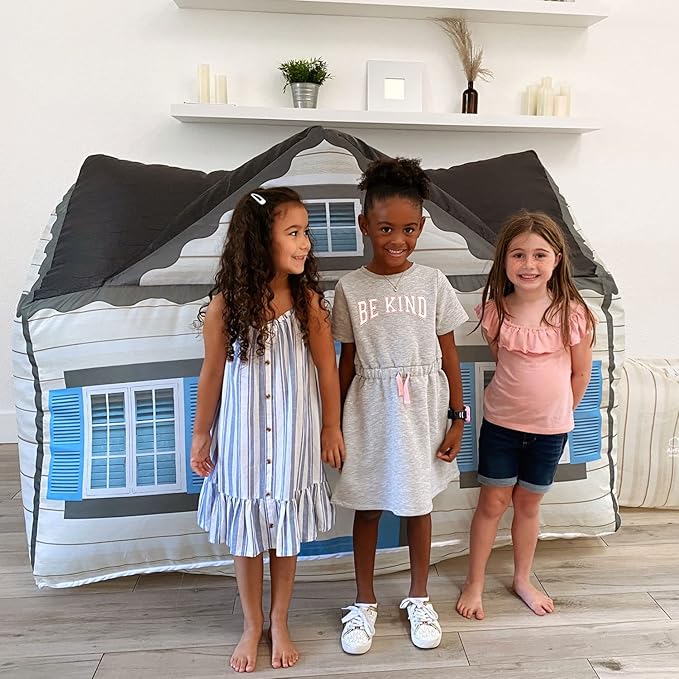 The Original Patented AirFort - Build A Fort in 30 Seconds, Inflatable Fort for Kids, Play Tent for 3-14 Years, A Playhouse Where Imagination Runs Wild, Fan not Included (Cottage)