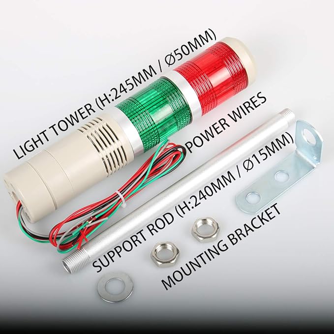 Industrial Signal Tower, LED Alarm with Flash Indicator, 2-Layer Stack Warning Light and Buzzer for Safety (110V/Sound/Steady ON)
