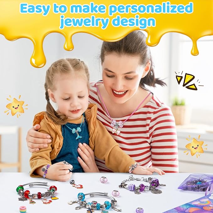 Taybonds Charm Bracelet Making Kit, DIY Jewelry Craft Toys for Girls Ages 4-6 6-8 8-12, Unicorn Mermaid Creative Gift Set for Birthday Christmas Friendship Bracelet Making