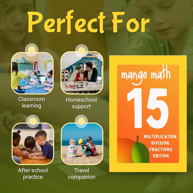 MANGO Math 15 Pack - Math Flash Cards - Educational Math Games for Kids - Multiplication, Division, Fractions Games & Learning Kit -2nd 3rd 4th Grades - Kids 6-12 - Set of 15 Games - English Version
