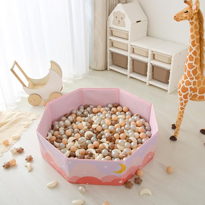 GOGOSO Ball Pit Balls Stars Moon Shapes Plastic Pitballs for Toddler Play Tent Baby Photo Props Kids Pool Water Toys Kiddie Pool Party Decor, Coffee+Beige Mix Cream Colors +Pearl Colors,500PCS