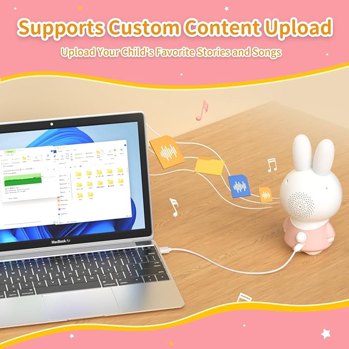 alilo Honey Bunny Pro, Kids Music Player with Night Light, Bluetooth, Recorder, Preloaded 71 Nursery Rhymes, 50 Stories, 55 Soothing Music, Storytelling Toys Gifts for Toddlers Baby Boy Girl,Pink