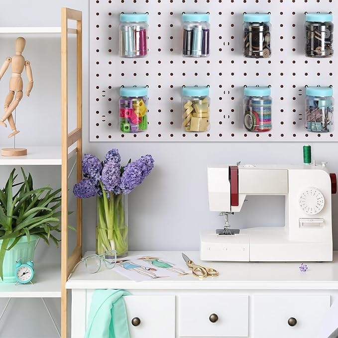 Unittype 20 Set Pegboard Organizer Accessories Peg Boards Jars with Lids Plastic Pegboards Bins Storage Containers Clear Peg Board Wall Organizer for Garage Sewing Office Home Supplies(Light Green)