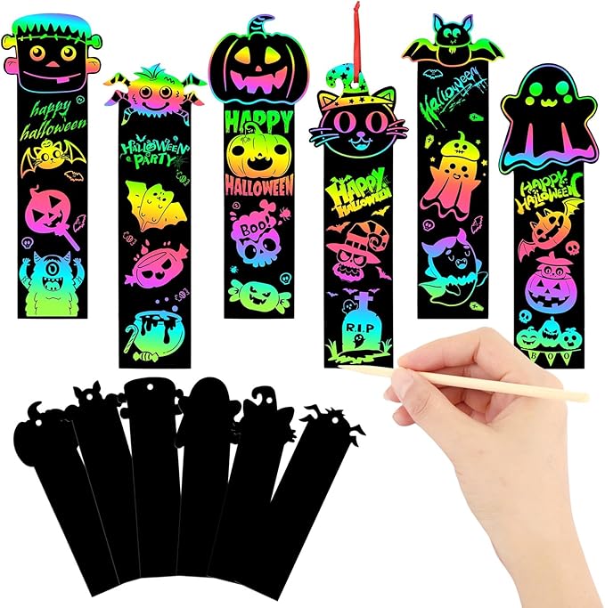 AUGSUN 96Pcs Welcome Back to School Crafts, Magic Rainbow Scratch Paper Art Bookmarks First Day of School Gifts Activities DIY Craft Party Favors