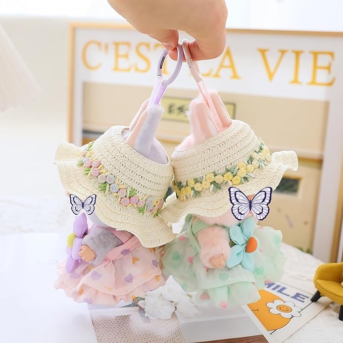 Clothes for Doll Accessories (No Doll), Kawaii Hat Skirt Outfit Set 3 Pieces for 15cm 17cm Dolls Suit, Stylish Flower Dolls Hat Clothing Set Replacement Green