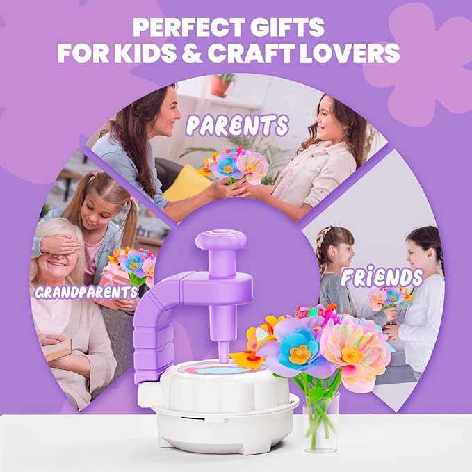 Toys for Girls 3 4 5 6 7 8 9 10 Years Old, DIY Craft Kits for Kids, Fabric Flower Bouquets for Girls Gifts, Educational Learning Detective Toys for Toddler Kids,Birthdays Gifts (Purple)