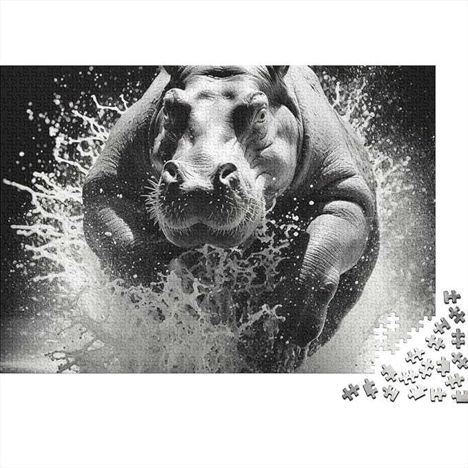 Hippo 1000 Pieces 3D Animal Thickened Wooden Jigsaw Puzzles for Adults Fun Home Decoration Education Game Stress Relief Toy Intellectual Game Challenge Educational 1000pcs (75x50cm)