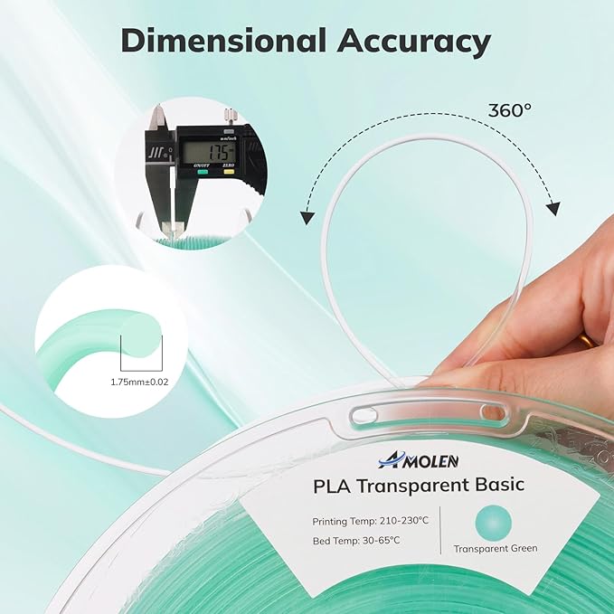 AMOLEN 3D Printer Filament Crystal PLA Transparent 1.75mm, Crystal Green Clear Printing, Low Warping & No-Bubbles, Dimensional Accuracy +/- 0.02 mm, Fits Most FDM 3D Printers, 1kg Spool(2.2lbs)