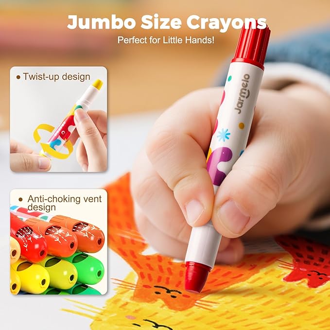 Jar Melo Jumbo Crayons for Toddlers, 24 Colors TwistJoy Non Toxic Washable Crayon, Easy to Hold Large Crayons, Safe for Babies and Children Gifts