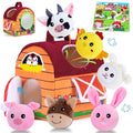 Baby Toys 6-12 Months, Little People Farm with Crinkle, Rattle & Squeaker – Little People Barn with Stuffed Farm Animals for Newborn Infants, Montessori Learning Toys for Babies