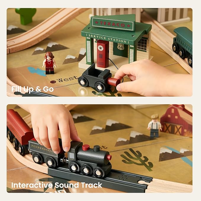 Tiny Land Large Wooden Train Table (47.9”x35.2”), 100PCS Train Set, 3 Storage Bins, Activity Playset for Kids Ages 3+