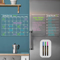 Clear Non-Magnetic Calendar Set for Fridge - Dry Erase Transparent Monthly, Weekly Calendar and Blank Board - Sticks to Wall, Glass, Door, Any Smooth Surfaces