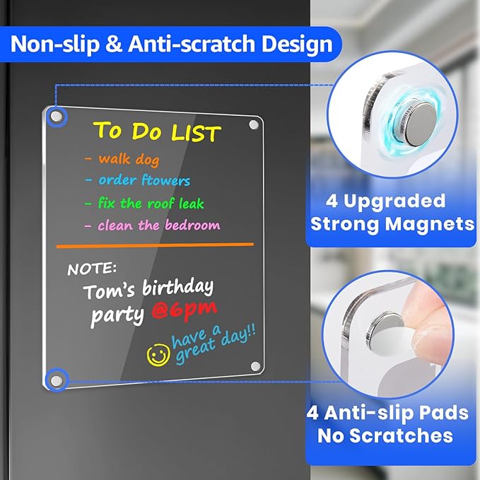 PigPotParty Clear Acrylic Magnetic Whiteboard for Fridge, 2 Pack 9.5"x12" Dry Erase Board Blank Memo Shopping/Grocery to Do List Meal Planner Chore Chart for Adult Teens Kids, w/ 8 Markers & 1 Towel